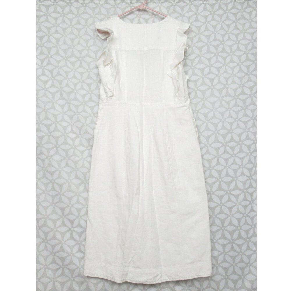 NWOT Anthropologie Pilcro Scoop-Neck Ruffle-Sleeve Buttondown Dress White Sz 10 - Picture 5 of 11